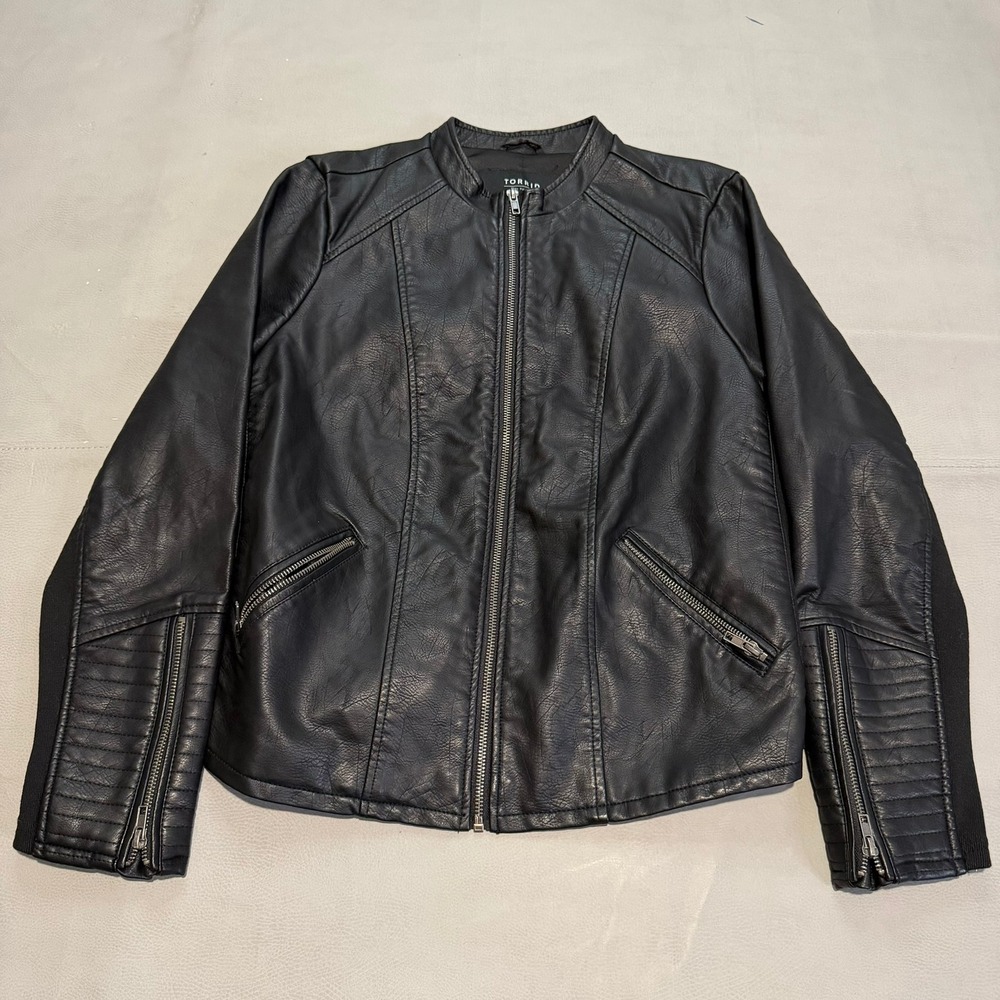 New Torrid Women Black PU Knit Moto Jacket Faux Leather Preppy Biker-0/XS,S-6097